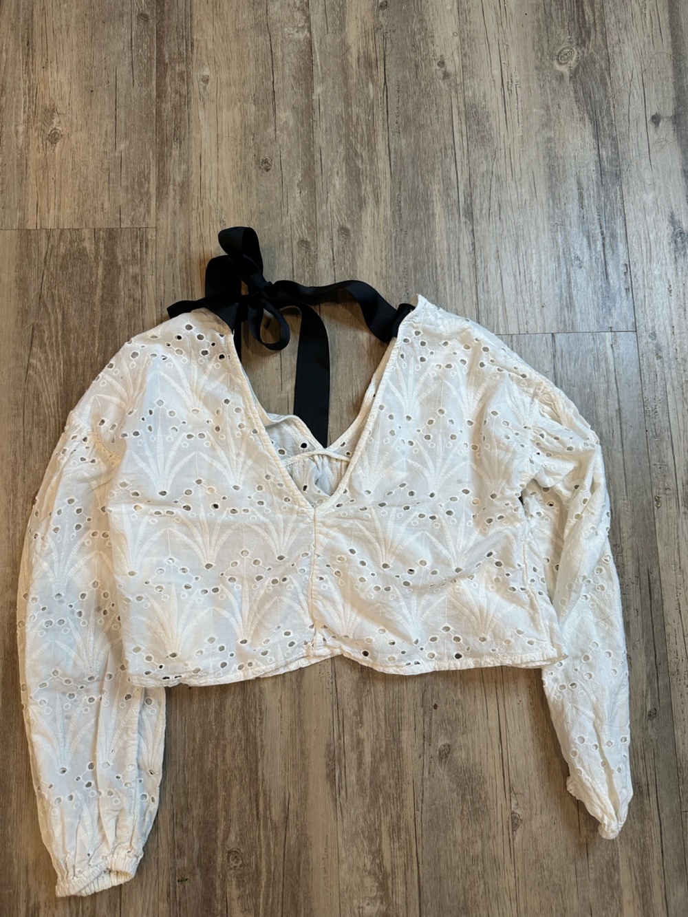ASOS Eyelet Lace-Up Peasant Top White Boho Cottagecore Festival Crop Blouse
